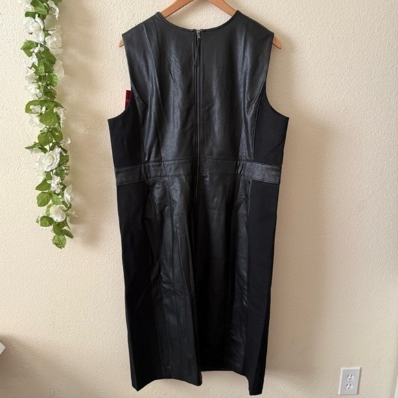 SPANX Plus Size Black Faux Leather Mixed Media Leather Like Combo Sheath Dress - Picture 10 of 15